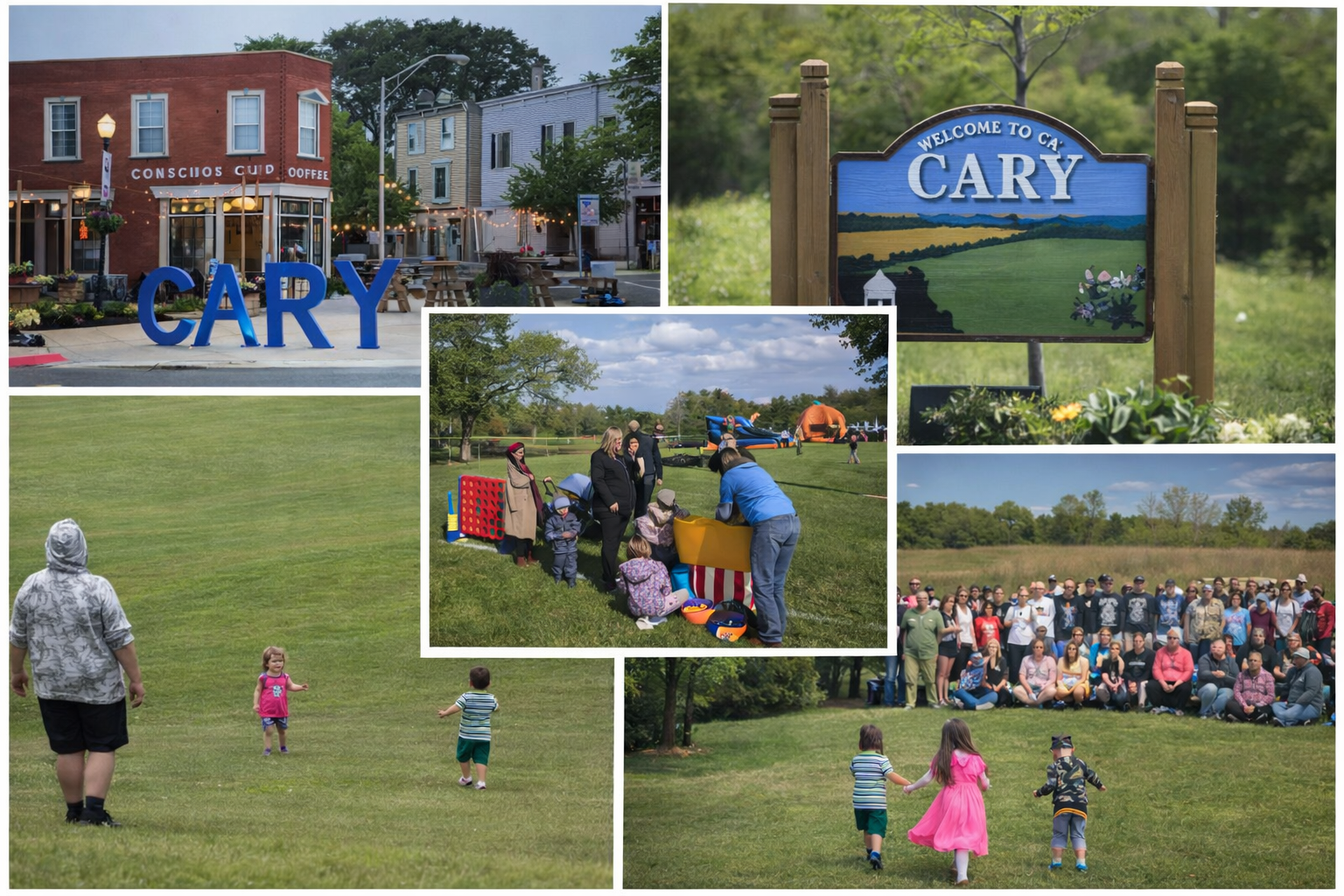 A park and downtown scenes from Cary, Illinois.